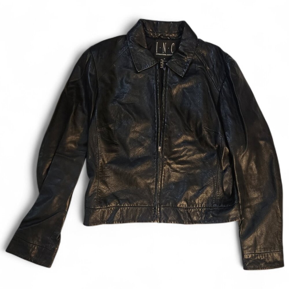 I.N.C International Concepts Jacket Size M Black Leather Women's Zipper Winter